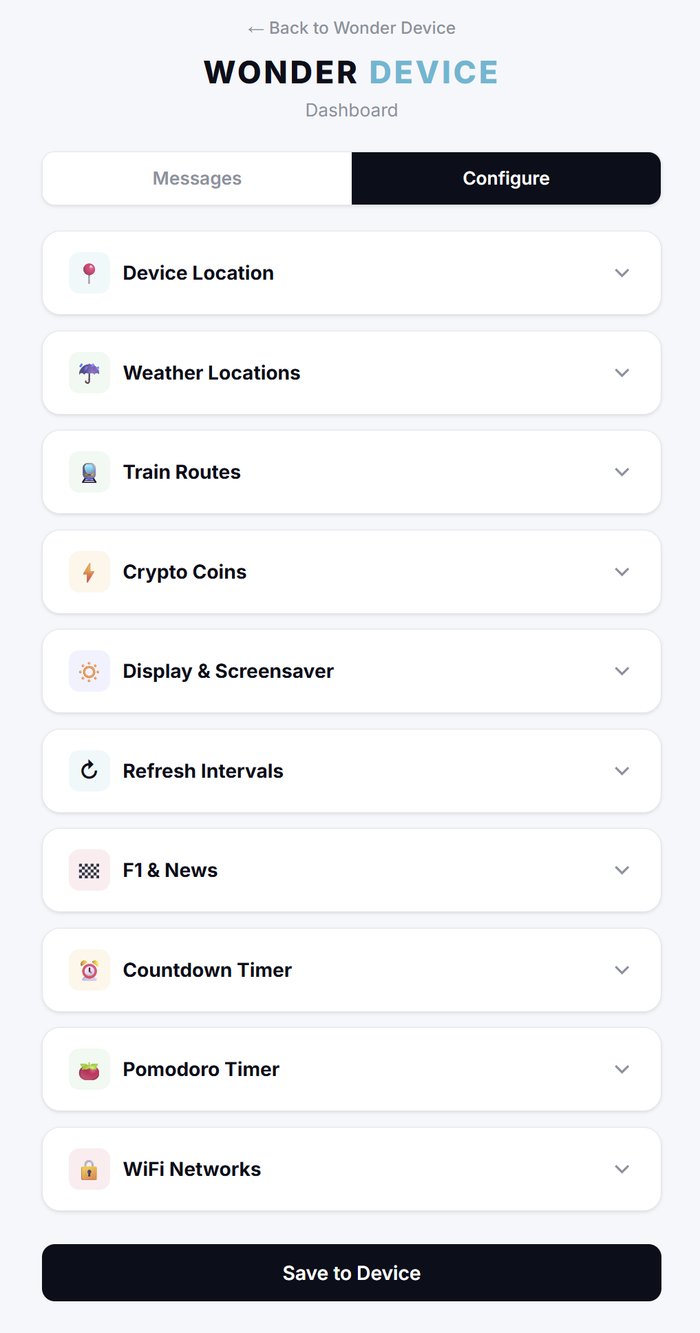 Wonder Device web dashboard